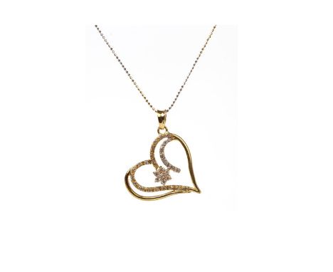 HEART SHAPED PENDANT, of open form, with a central white gem cluster and with further white gems to three sections, 28mm wide