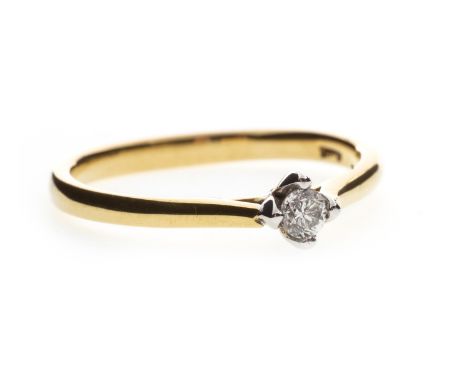 DIAMOND SOLITAIRE RING, set with a round brilliant cut diamond of approximately 0.08 carats, marked 750, size K, 2.4g