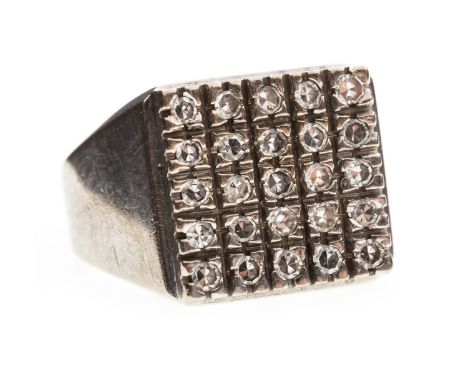 GENTLEMAN'S DIAMOND RING, the square bezel set with single cut diamonds totalling very approximately 0.45 carats, unmarked, s