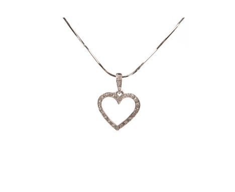DIAMOND SET HEART PENDANT, the heart of open form and set with round brilliant cut diamonds, 18mm across, marked 750, on a sn