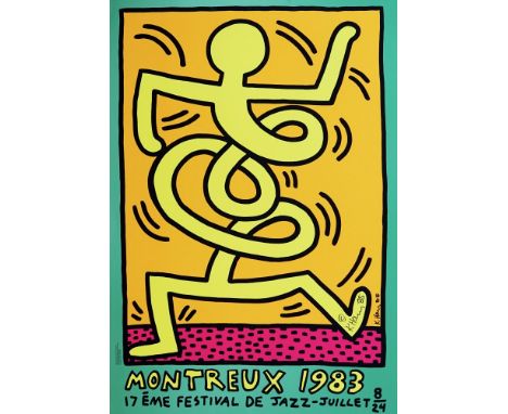 Artist: Keith Haring (American, 1958 - 1990). Title: "Montreux [Jazz Festival] 1983 - Orange Background/Green Border". Medium