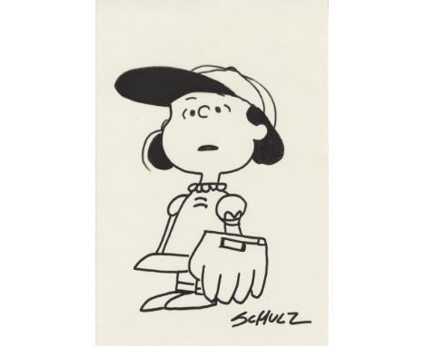 Artist: Charles Schulz (American, 1922-2000). Title: "Lucy Playing Baseball". Medium: Marker drawing on paper. Date: Composed