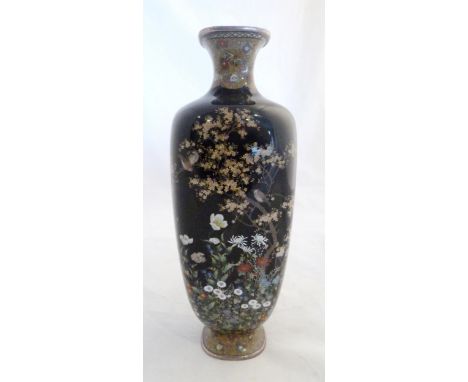 Hayashi Kodenji (1831 - 1915) Fine Japanese cloisonné enamel bird tree vase, Meiji 1868 - 1912, worked in polychrome enamel a