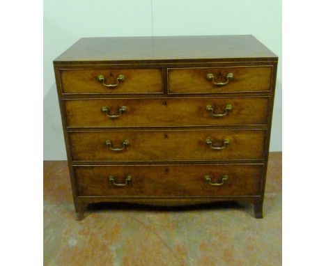 George III Scottish mahogany boxwood-strung chest of two short and three long drawers, on bracket feet, 93.5cm high, 104cm wi