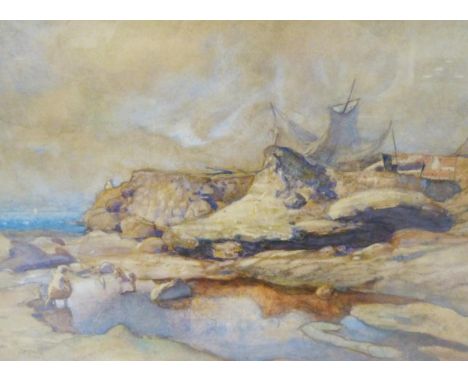 Charles Hodge Mackie (Scottish, 1862 - 1920) Children playing in rock pools Signed and dated '98, watercolour, 29cm x 40cm.