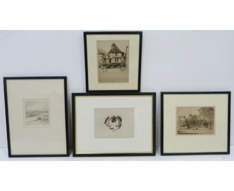 William Wyllie (British, 1851 -1931) The Thames Etching, 13cm x 11cm, and three other etchings.&nbsp; (4)