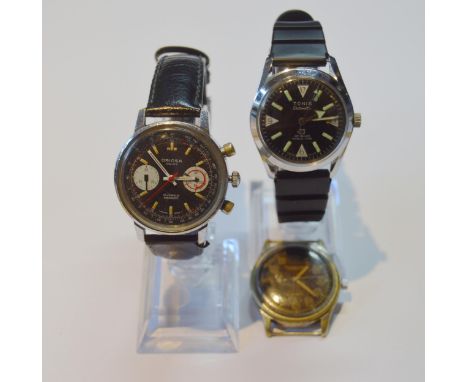 Swiss-made Oriosa 17 jewels gent's chronograph manual wind diver's wristwatch by Ostersetzer & Cie, c. mid-1960s, the black d