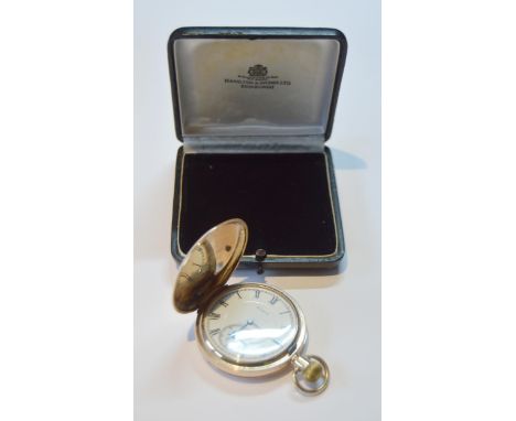 Elgin 9ct gold full hunter-cased pocket watch, Chester probably 1923-24, case no. 9710, 92.5g gross, in a Hamilton &amp; Inch
