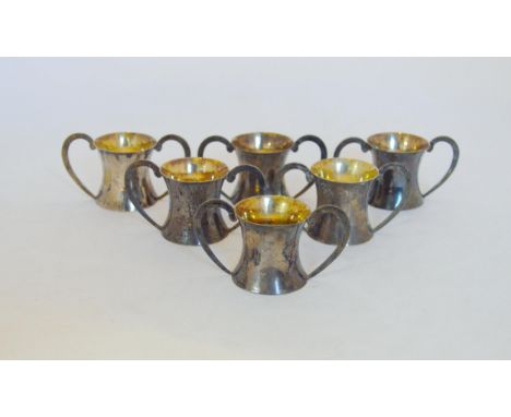 Set of six Chinese export silver miniature cups, by Kwan Wo, Hong Kong, marks KW to the underside, 4cm high, 174g gross.