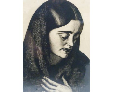 Dame Laura Knight DBE RA RWS (British, 1877 - 1970) Woman with a shawl Signed in pencil, etching, 35.5cm x 26cm.&nbsp; ARR