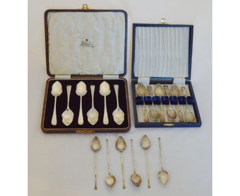 Two boxed sets of six silver spoons, to include a set by Mappin &amp; Webb, and a set of six Liberty-style teaspoons.