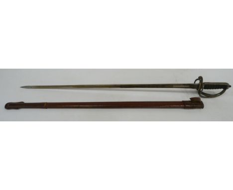 George V Scottish Royal Artillery officer's sword, etched single edge blade with regimental title and royal cypher, retailed 