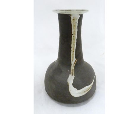 Janet Leach (1918 - 1997) Large studio stoneware vase with bold white drip glazed decoration on a brown ground, impressed sig