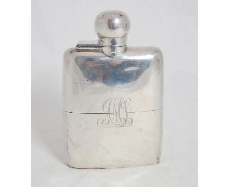 George V silver hip flask by William Neale, Birmingham 1914-15, with monogrammed detachable cover, 14cm high, 248g.