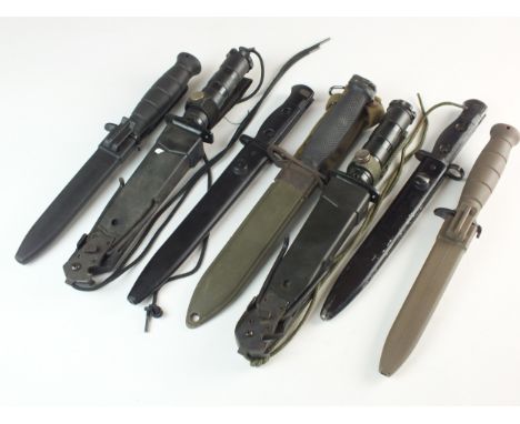 A collection of seven survival knives and bayonets in scabbards late 20th century comprising two Taiwanese Survival knives wi