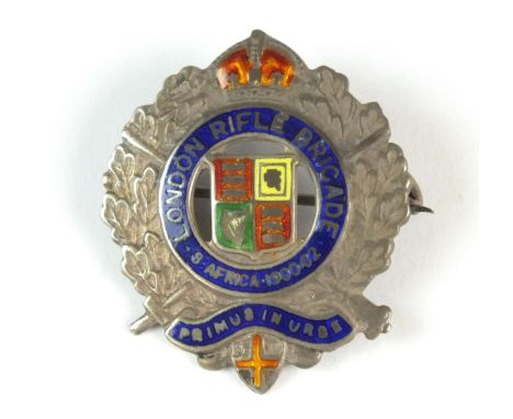 A First World War 5th Battalion London Rifle Brigade sterling silver and enamel sweetheart brooch, bearing the 'Royal Arms' w