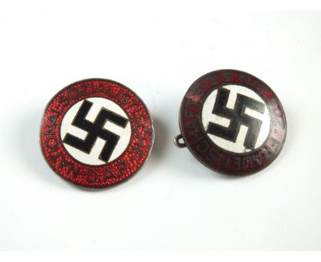 A German NSDAP Party Member's badge, marked RZM M1/34 for Karl Wurster-Markneukirchen, together with a Type-1 NSDAP Frauensch