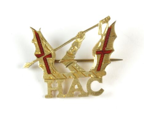 A scarce Honourable Artillery Company (HAC) sweetheart brooch gilt finish on a sterling silver base, in the form of the crest