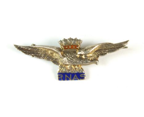 A First World War Royal Naval Air Force silver and enamel sweetheart brooch, manufactured by E.A. P &amp; Co, hallmarked Birm