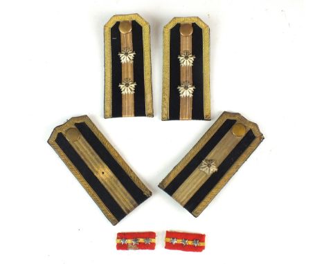 Imperial Japanese Police shoulder boards comprising a pair of formal occasion boards for a Captain (Keibu), missing one pip, 