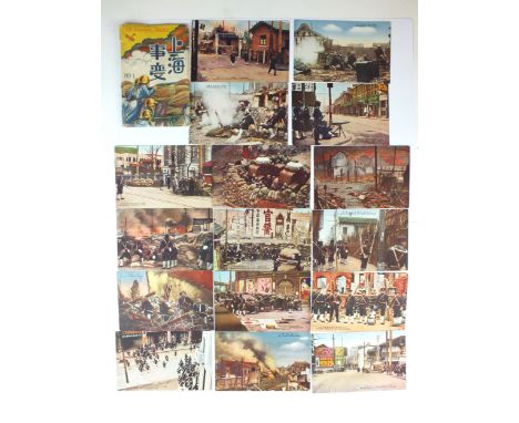 A scarce set of 'Shanghai Trouble' postcards documenting scenes from the 1932 incident in which the Japanese attacked Shangha