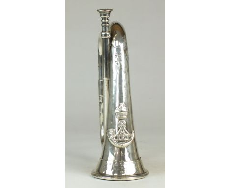 A Hawkes &amp; Son military silver bugle presented to the Officers of the 1st King's Shropshire Light Infantry by Lieutenant 