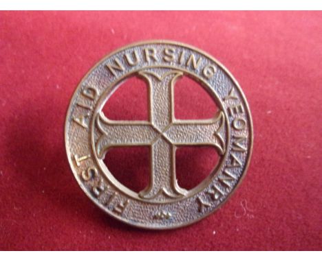 First Aid Nursing Yeomanry Forage Cap Badge (Gilding-metal), two lugs, this in the First World War was a Women's Voluntary se