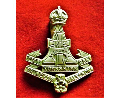 Alexandra, Princess of Wales's Own (Yorkshire Regiment) WWI Forage Cap Badge (Gilding-metal), slider. K&amp;K: 617