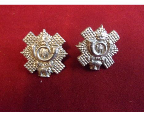 Highland Light Infantry (City of Glasgow Regiment) WWII Officers Collar Badges (White-metal), two lugs each, an excellent fac