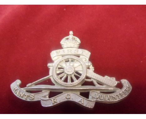 Royal Garrison Artillery (1st Hampshire Volunteers) WWI Cap Badge (White-metal), three lugs. K&amp;K: 846.-Royal Garrison Art