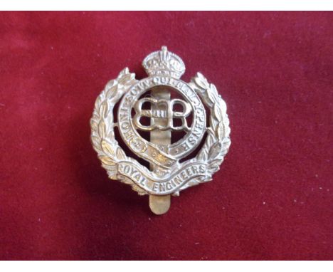 Royal Corps of Engineers 1930's Cap Badge (Gilding-metal), slider with King Edward VIII Cypher and made J.R. Gaunt. Issued be