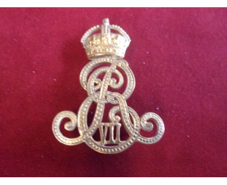 Military Provost Staff Corps Forage Cap Badge (Gilding-metal), three lugs, in the design of the cypher of EDVII. K&amp;K: 105