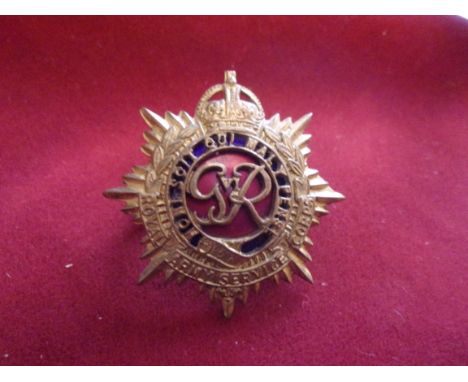 Royal Army Service Corps WWII Officers Forage Cap Badge (Gilt and enamel), two lugs, one soldered back on. K&amp;K: 2116