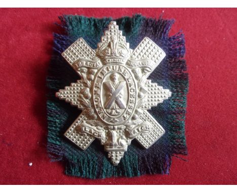 Black Watch (Royal Highlanders) WWI Cap Badge (White-metal with tartan backing), two lugs. K&amp;K: 657-Black Watch (Royal Hi