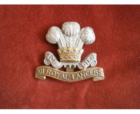 The 12th (Prince of Wales's Royal) Lancers Victorian  Cavalry Field-Service Cap Badge (Bi-metal), slider, first type. K&amp;K
