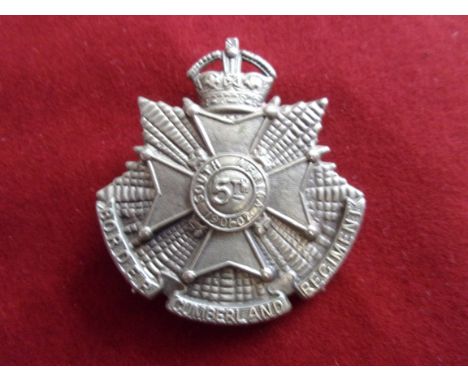 The Border  (Cumberland) Regiment 5th Battalion WWI Territorial Cap Badge (White-metal), two lugs. K&amp;K: 1726