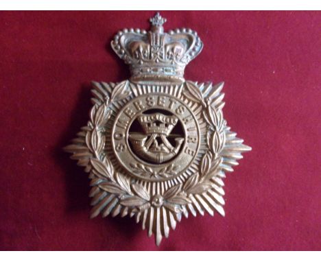 Somersetshire Regiment Victorian Helmet Plate, centre used 1881 to 1914 centre badge with QVC crown helmet back plate. K&K: 3