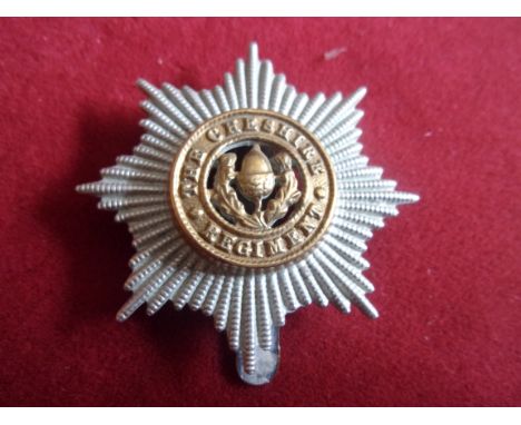 Cheshire Regiment WWII Forage Cap Badge (White-metal), lugs. K&amp;K: 1987