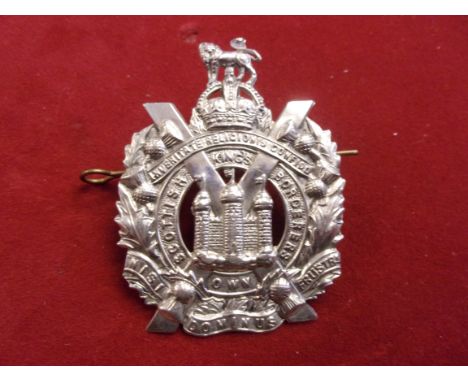 King's Own Scottish Borderers WWI Glengarry Cap Badge (White-metal), two lugs. K&amp;K: 629