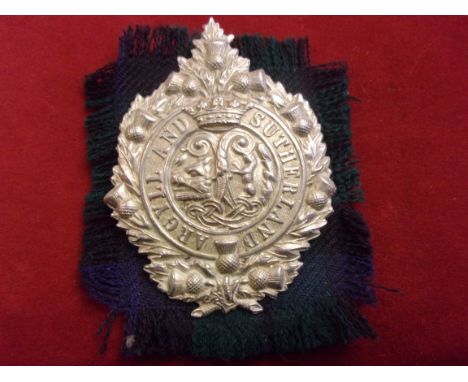Princess Louise's (Argyll and Sutherland Highlanders) WWI Glengarry Cap Badge (White-metal with backing tartan), two lugs, th
