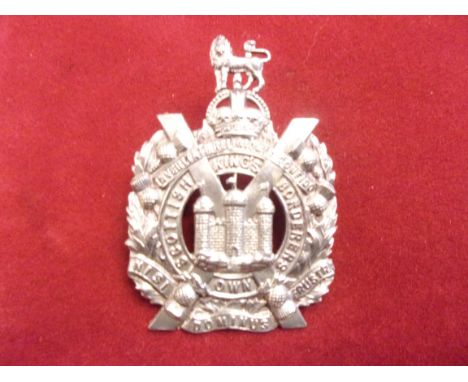 King's Own Scottish Borderers WWI Glengarry Cap Badge (White-metal), two lugs. K&amp;K: 629