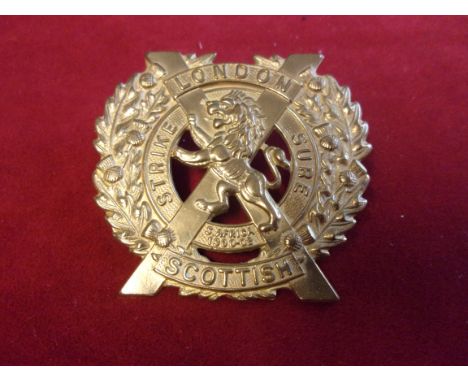 14th County of London Battalion (London Scottish) WWI Economy Glengarry Badge (Brass), two fitting. K&amp;K: 1840