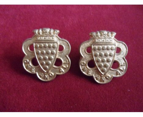 The Duke of Cornwall's Light Infantry Victorian Post 1884 Collar Badges (Gilt), lugs. A scarce pair. 