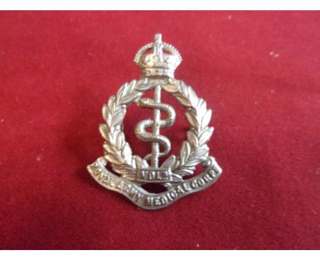 Royal Army Medical Corps Volunteers' (Officers) WWI Forage Cap Badge (Silver-plate), two lugs with this type having 'Vol's' o