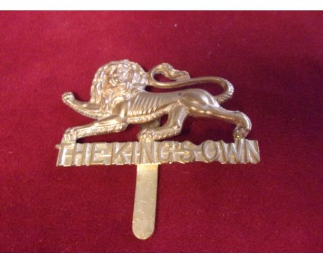 The King's Own (Royal Lancaster Regiment) WWI Officers Forage Cap Badge (Gilt), slider, this variant with a solid backing to 
