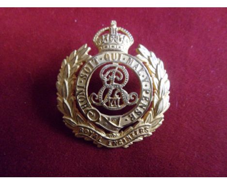 Royal Corps of Engineers Edwardian Officers Forage Cap Badge (Gilt), two lugs, only officers were issued this badge in gilt. 
