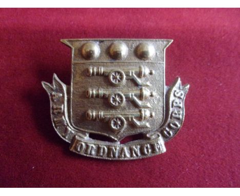 Army Ordnance Corps Field Service Other Ranks Cap Badge (Brass), two lugs. K&amp;K: 1023