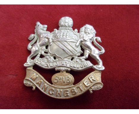 Manchester 5th Volunteer Battalion WWI Officers Cap badge (Bi-metal), slider. Scarce variant not listed in K&amp;K