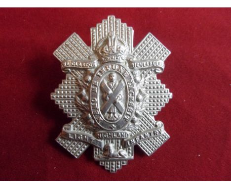 The Highland Light Infantry (City of Glasgow Regiment), The Glasgow Highlanders Glengarry Badge (White-metal), two lugs, this
