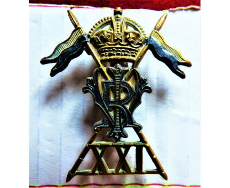 21st (Empress of India's) Lancers Sergeants (Bi-metal) Cavalry Field-Service Officers Cap Badge, two lugs. K&amp;K: 797-21st 